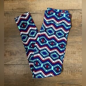 LuLaRoe Geometric Print Leggings - Blue/Mint/Burgundy